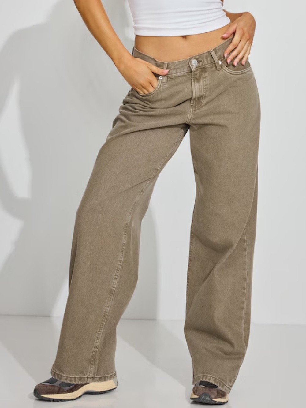 Garage Wide-Leg High-Rise Jeans in Taupe